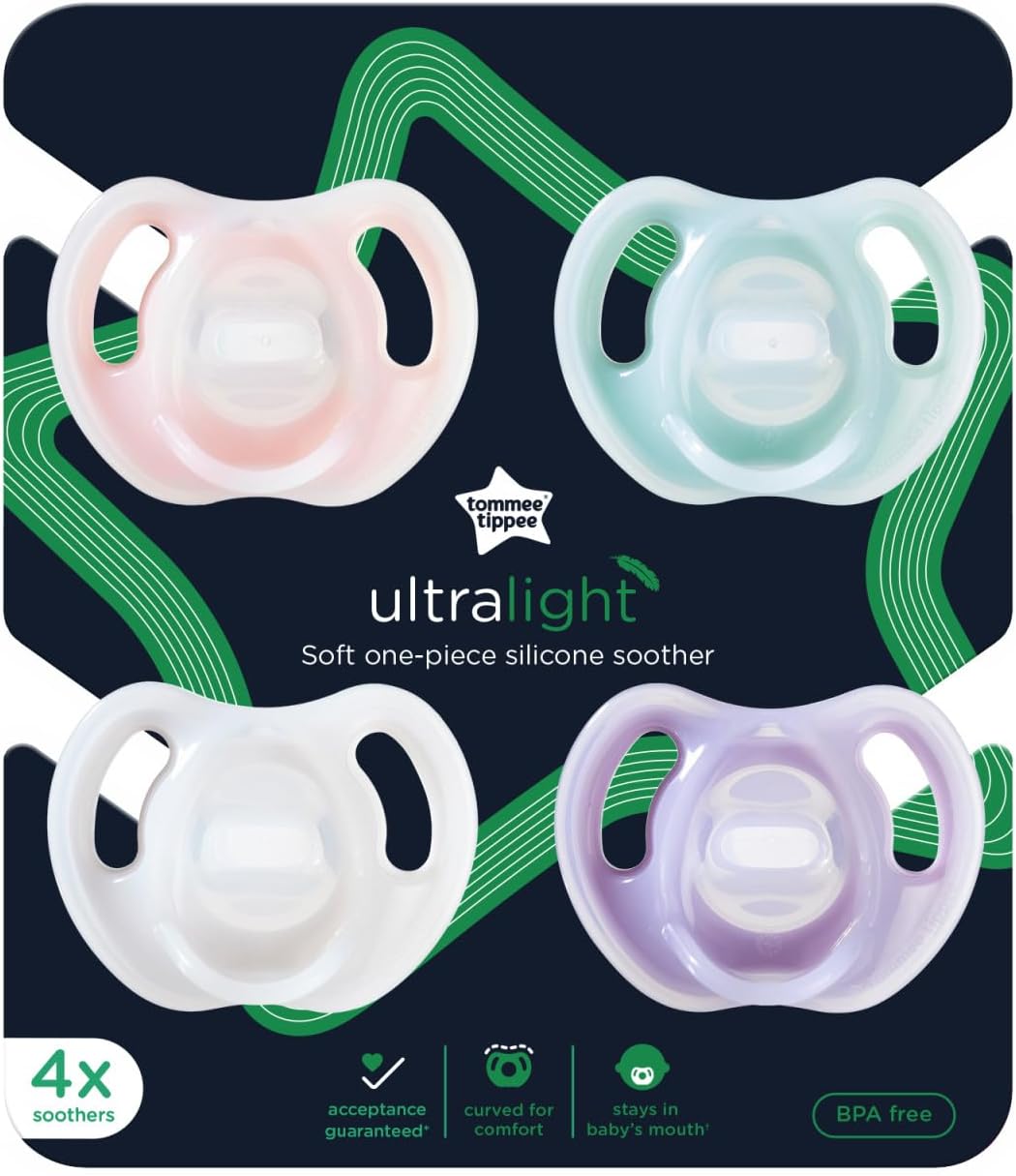 Tommee Tippee Chupetas ultraleves, 0-6 meses, 4 pacotes de silicone de uma peça, polipropileno, manequins multi sem BPA
