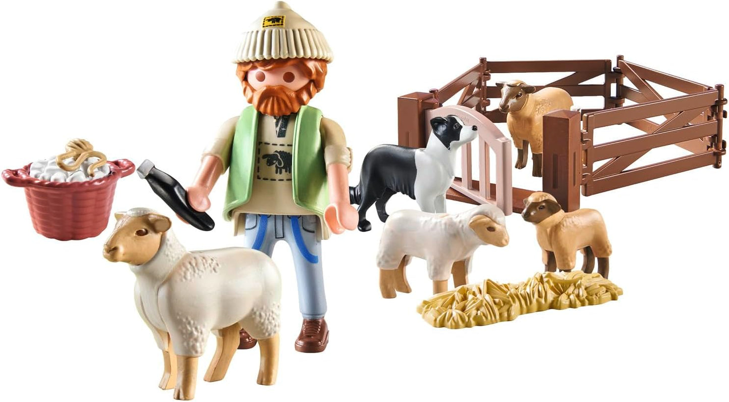 Playmobil 71444 Country: Joven pastor con rebaño de ovejas, con border collie, cortapelos y tira de paja, juego de rol divertido e imaginativo, sets de juego sostenibles aptos para niños a partir de 4 años