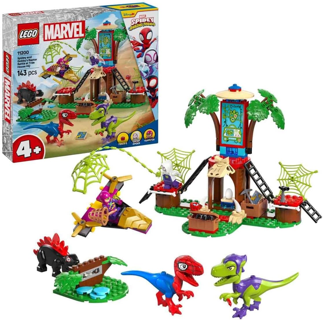 LEGO Marvel Spidey e Gobby’s Raptor Battle no Tree House HQ, conjunto de brinquedos de construção e dinossauros para crianças, presente para meninos,