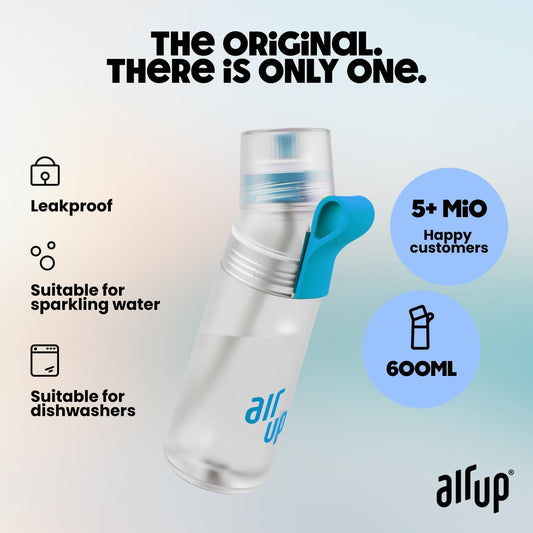 Garrafa de água AIR UP® Twist Pro, kit inicial original com cápsulas em 5 sabores | Garrafa de 600 ml com sabor sem açúcar | Pode ser lavada na máquina de lavar louça, livre de BPA | Na cor Azul Splash