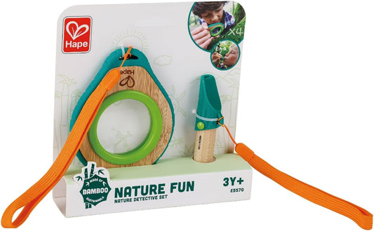 Lupa, conjunto de detetive de bambu sustentável e plástico vegetal, conjunto de detetive Hape Nature, brinquedos de exploração da natureza para jogos ao ar livre. 3 anos +