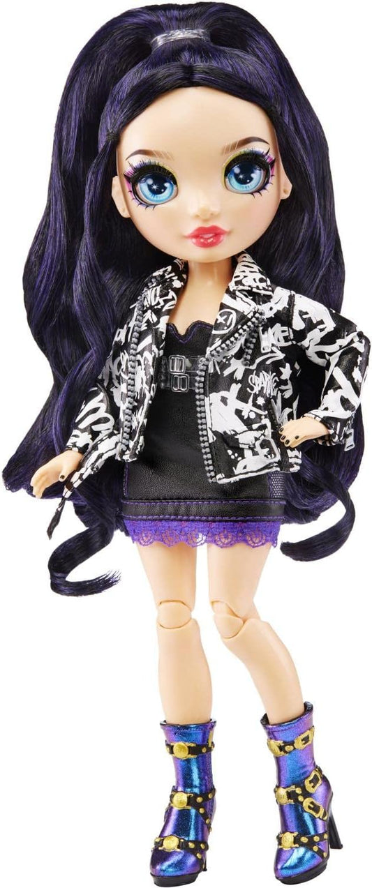Rainbow High - Ainsley Slater - Boneca Fashion Preta e Dourada. Inclui 3 conjuntos de roupas de grife combináveis e acessórios. Ideal para crianças de 6 a 12 anos e colecionadores.