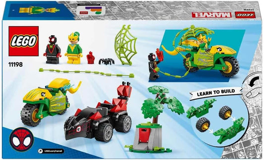 LEGO Conjunto Marvel Spin e Electro Dinosaur Vehicle Chase, brinquedo de construção criativo com um carro de super-herói, presente para meninos, meninas e fãs de 4 anos ou mais do show do Aranha e seus incríveis amigos