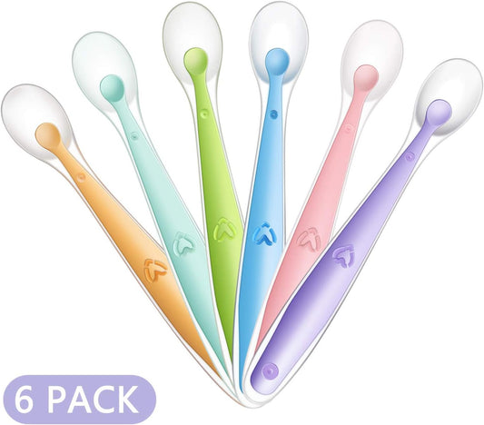 PandaEar Conjunto de 6 Colheres de Silicone Macio para Bebês | Colheres para Alimentação Independente de Crianças e Bebês | Livre de BPA | Não Danifica as Gomas de Leite - Primeira Fase