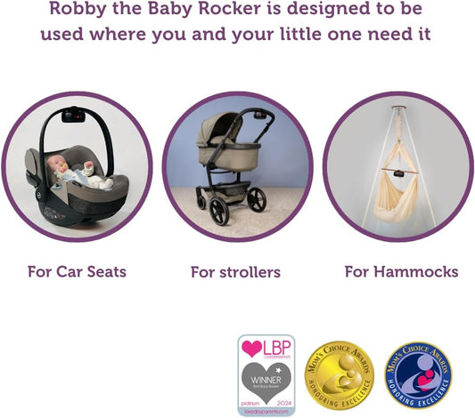 ZAZU Robby Baby Rocker - Mecedor automático para cochecito, fuerza ajustable, temporizador de 40 minutos, sensor de llanto, batería de larga duración, resistente al agua, ajuste universal