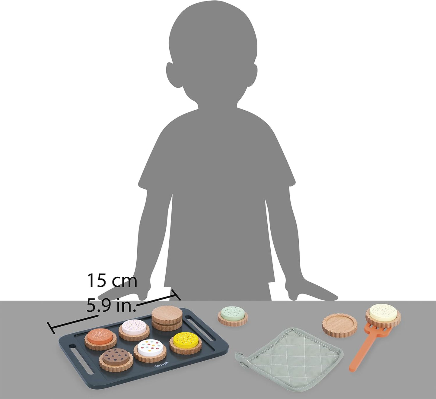 Janod - Wooden Biscuit Workshop - Pastry Kit - Biscuit Tray with Glove and Spatula - Imitation Toy for Children - Ideal Kitchen Accessories for Children - From 3 years - J06643