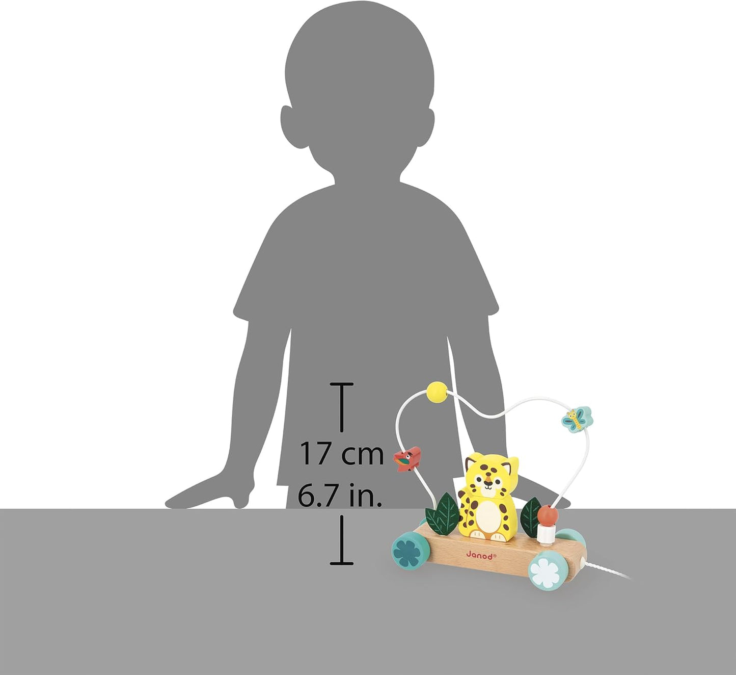 Janod - Brinquedo de puxar tigre com circuito motor de ábaco - Brinquedo de andar de madeira - Desenvolve consciência, habilidades motoras e imaginação - A partir de 12 meses - J08281