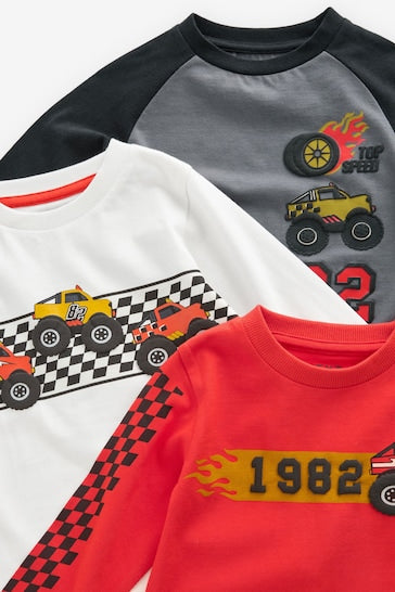 |Niño| Paquete de 3 camisas de transporte de manga larga - Negro/Blanco/Rojo (3 meses a 7 años)