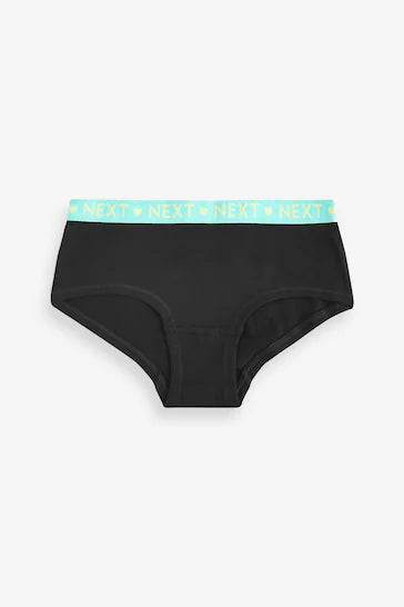 |BigGirl| Pacote de 7 Hipsters elásticos pretos brilhantes (2 a 16 anos)