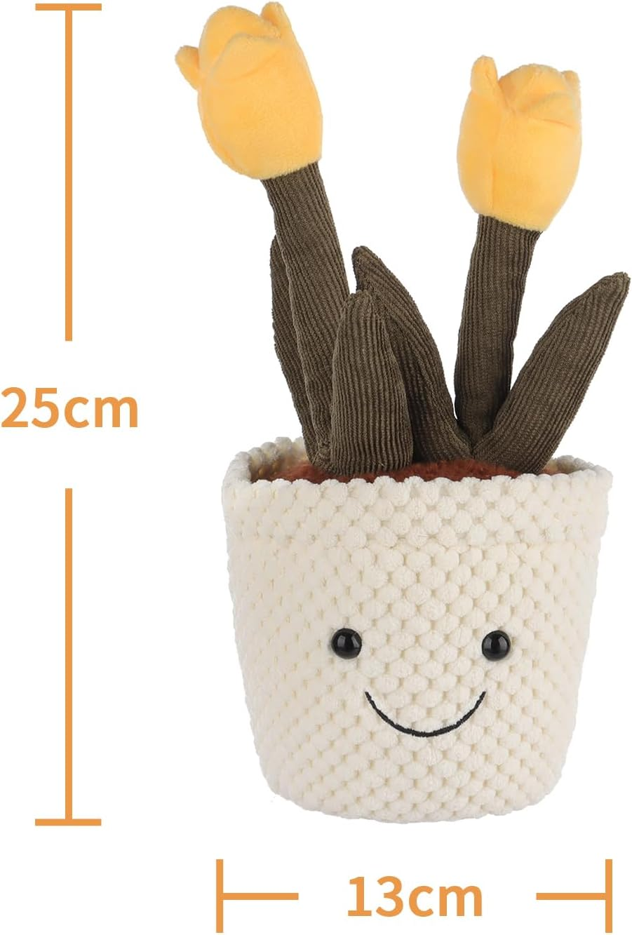 Brinquedo de peluche de planta tulipa macia de cordeiro damasco, vaso de flores amarelo de peluche, peluche kawaii para crianças, 10"