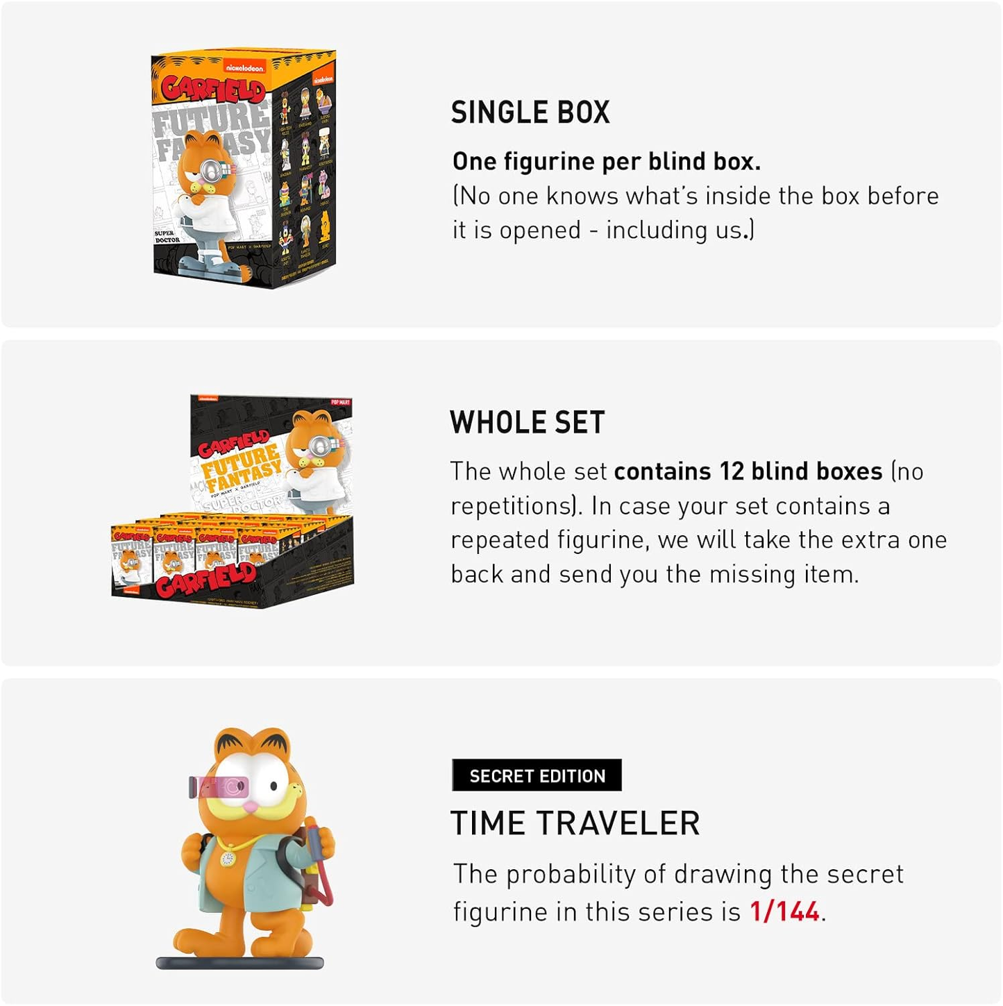 POP MART Garfield Future Fantasy Series 3 Caixas Exclusivas de Figuras de Acção Brinquedo Popular Colecionável de Arte Figura Bonita Presente Criativo, para Festa de Aniversário de Natal Feriado