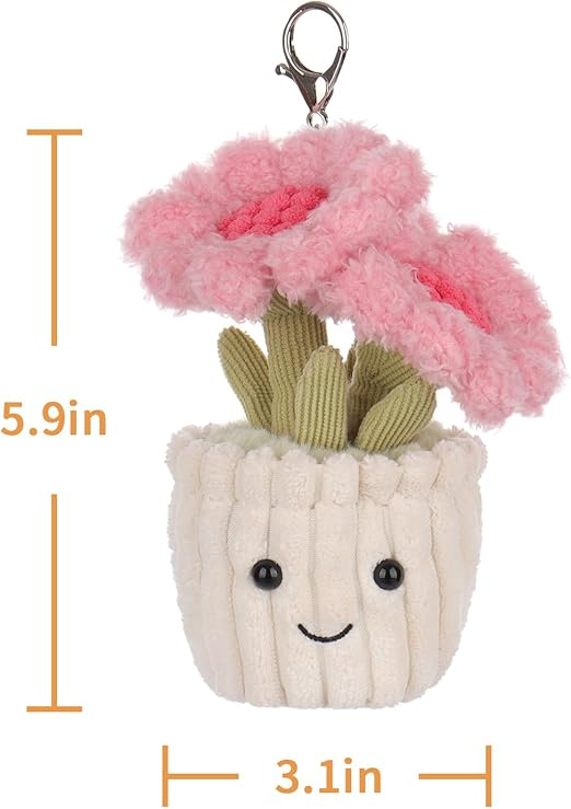 Porta-chaves fofo de girassol de cordeiro damasco, porta-chaves de pelúcia macio e recheado para mochila infantil, bolsa, 5,9 polegadas