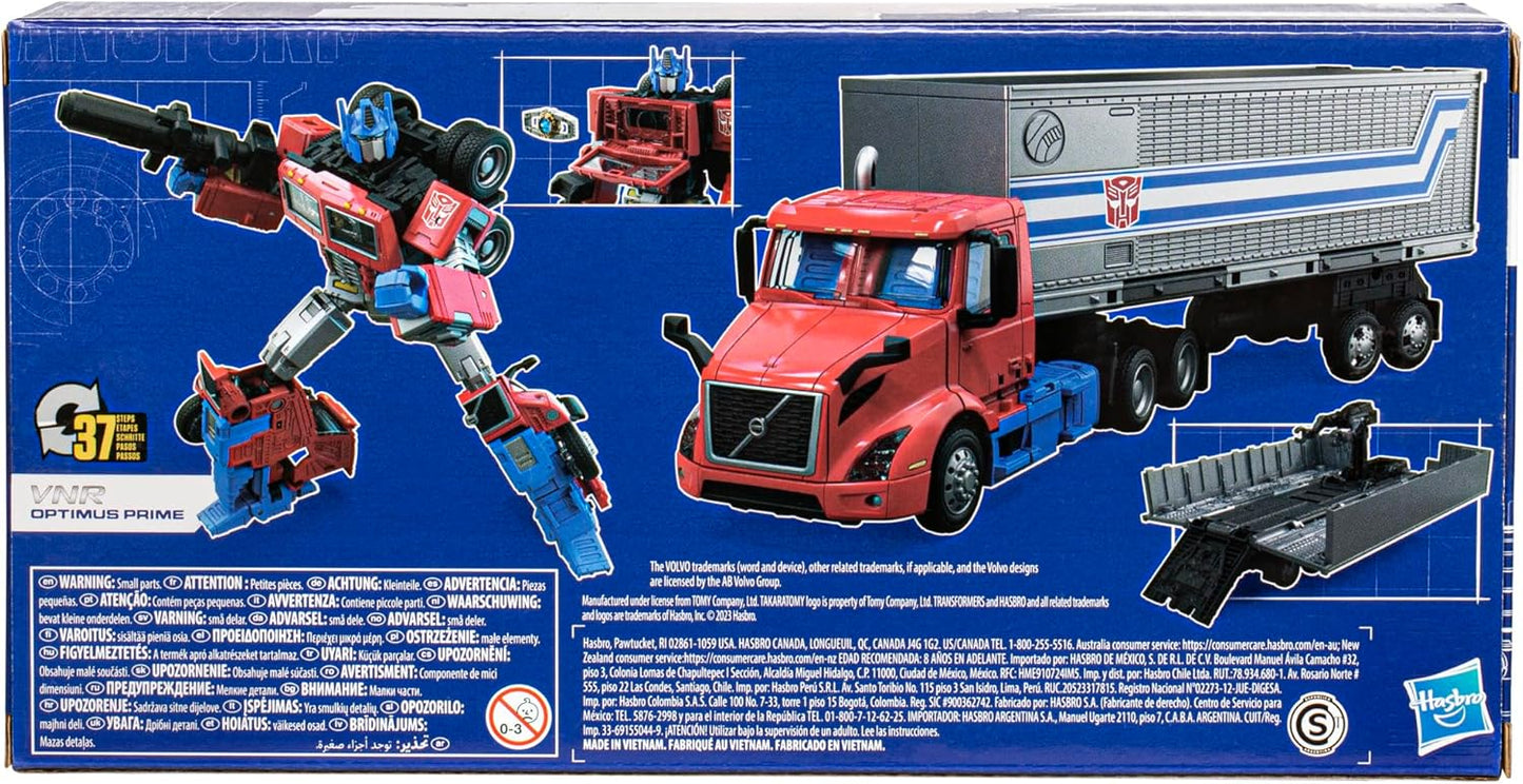 Figura de ação Transformers Generations Leader Class da Hasbro, Volvo VNR 300 Optimus Prime, 18 cm