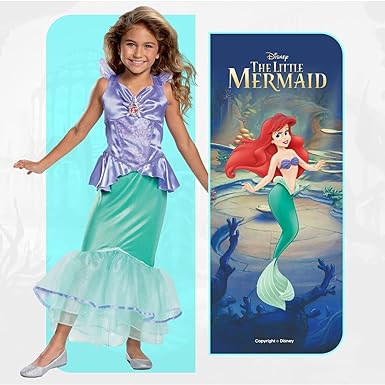 DISGUISE Disney princesa oficial deluxe ariel traje crianças sereia cauda vestido, pequena sereia princesa vestir-se para meninas tamanho s