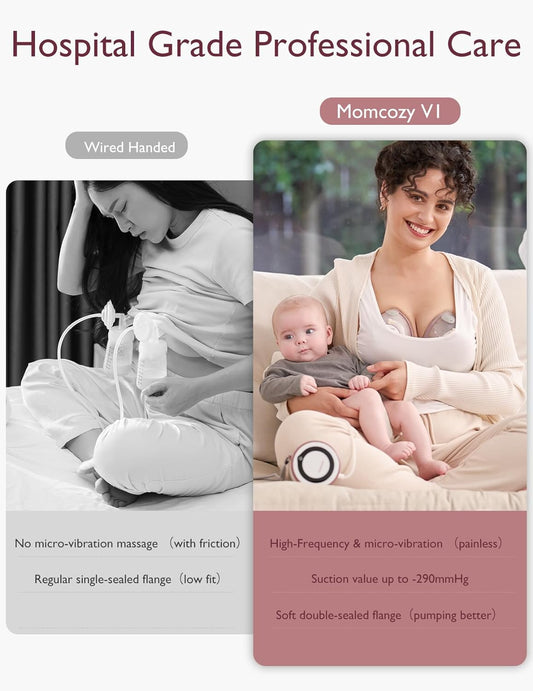 Momcozy V1 Extractor de leche de grado hospitalario, extractor de leche eléctrico dual portátil manos libres con pantalla táctil inteligente, 27 combinaciones de bombeo, 5 tamaños de brida, conveniente y eficiente