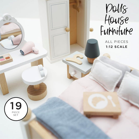 Le Toy Van - Conjunto de acessórios para casa de bonecas do quarto principal Daisylane de madeira para casas de bonecas | Conjuntos de móveis para casas de bonecas - adequados para maiores de 3 anos