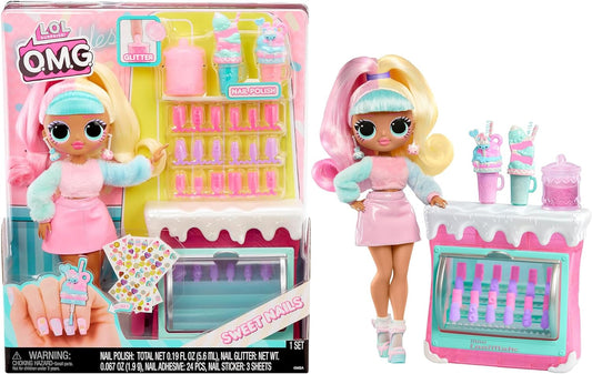 LOL Surprise OMG Sweet Nails - Candylicious Sprinkles Shop - Com 15 surpresas, incluindo esmalte de verdade, unhas prensadas, folhas de adesivos, glitter, 1 boneca fashion e muito mais - ótimo para crianças a partir de 4 anos