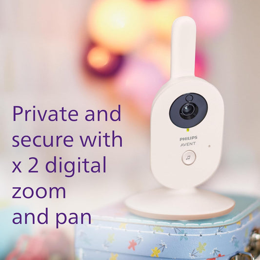 Philips Avent Advanced Video Baby Monitor - Monitor de bebê privado e seguro com câmera e áudio em creme coral, tela de 2,8" (7,1 cm), zoom x2, visão noturna, áudio bidirecional, canções de ninar (modelo SCD881/05)