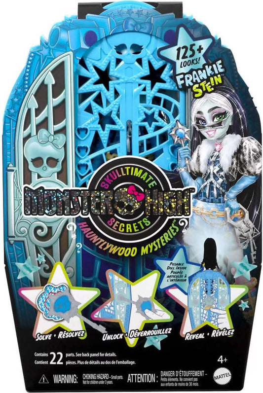 Monster High Boneca e acessórios Skulltimate Secrets, Hauntlywood Mysteries Frankie Stein com guarda-roupa revelador e mais de 19 surpresas glamorosas, como roupas para boneca, JBG81
