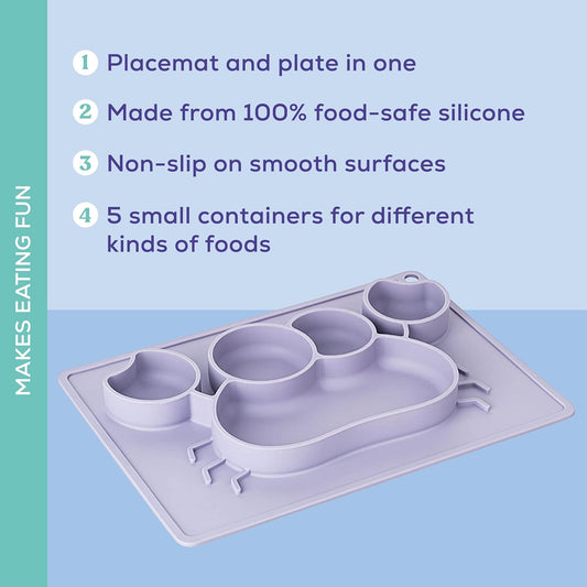 Dentistar Jogo americano de silicone Prato para bebês de silicone 100% de qualidade alimentar - Tapete para bebês de silicone antiderrapante - Microondas,