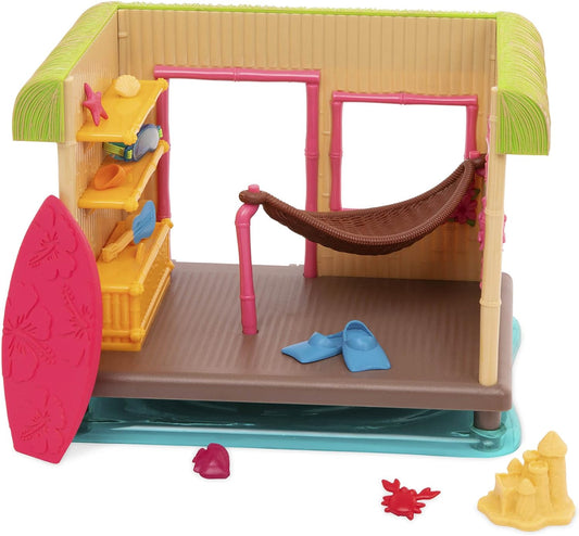 Li'l Woodzeez Beach Play Set - Sunshine Tiki Hut - Juego de juguetes de 15 piezas - Juguetes familiares para niños de 3 años en adelante