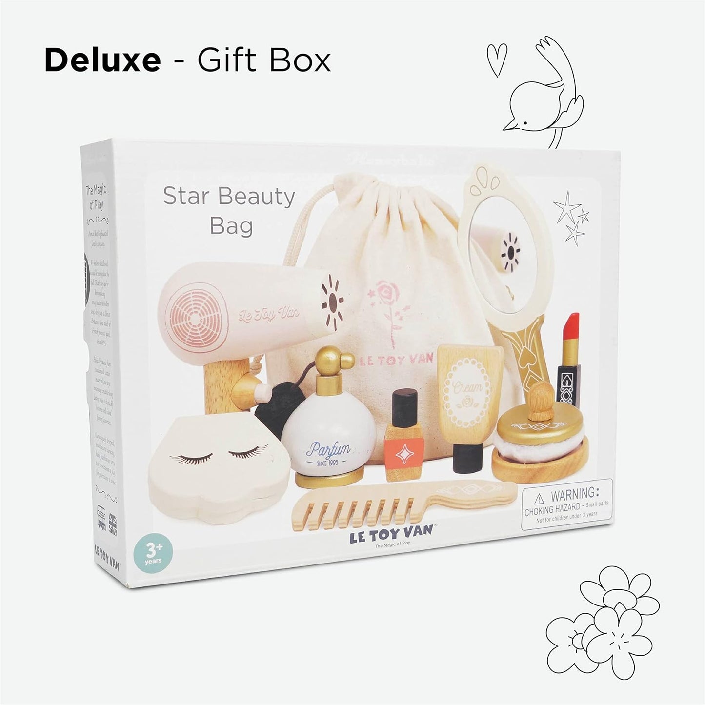 Le Toy Van - Conjunto de cosméticos de madeira com brinquedo de dramatização de bolsa | Conjunto de brincadeiras de simulação Star Beauty Bag - adequado para mais de 3 anos