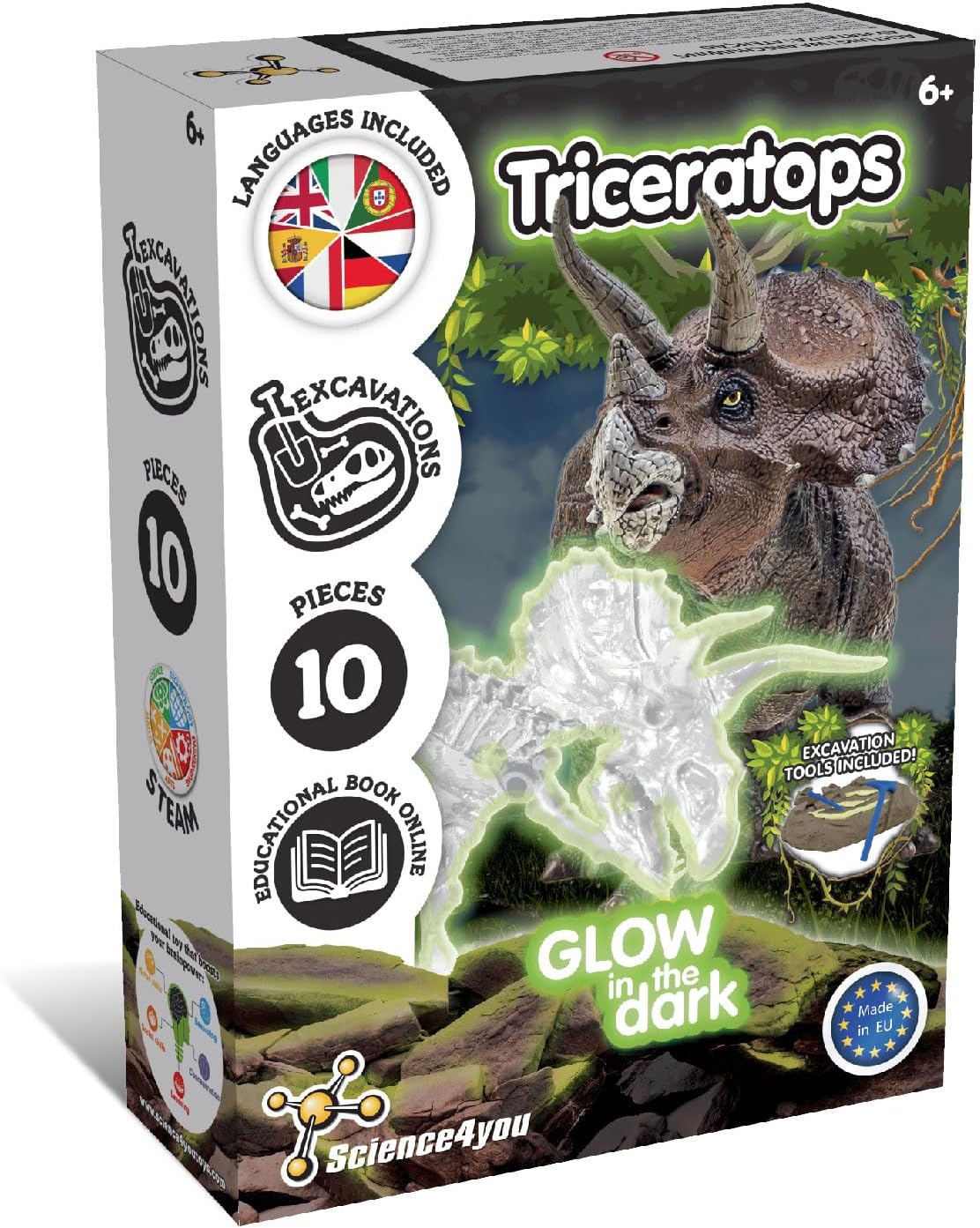 Science4you Kit de escavação de fósseis de T-Rex, Kit de escavação de fósseis de Brachiosaurus Science4you, Kit de escavação de fósseis de Stegosaurus Science4you, Kit de escavação de fósseis de Triceratops Science4you