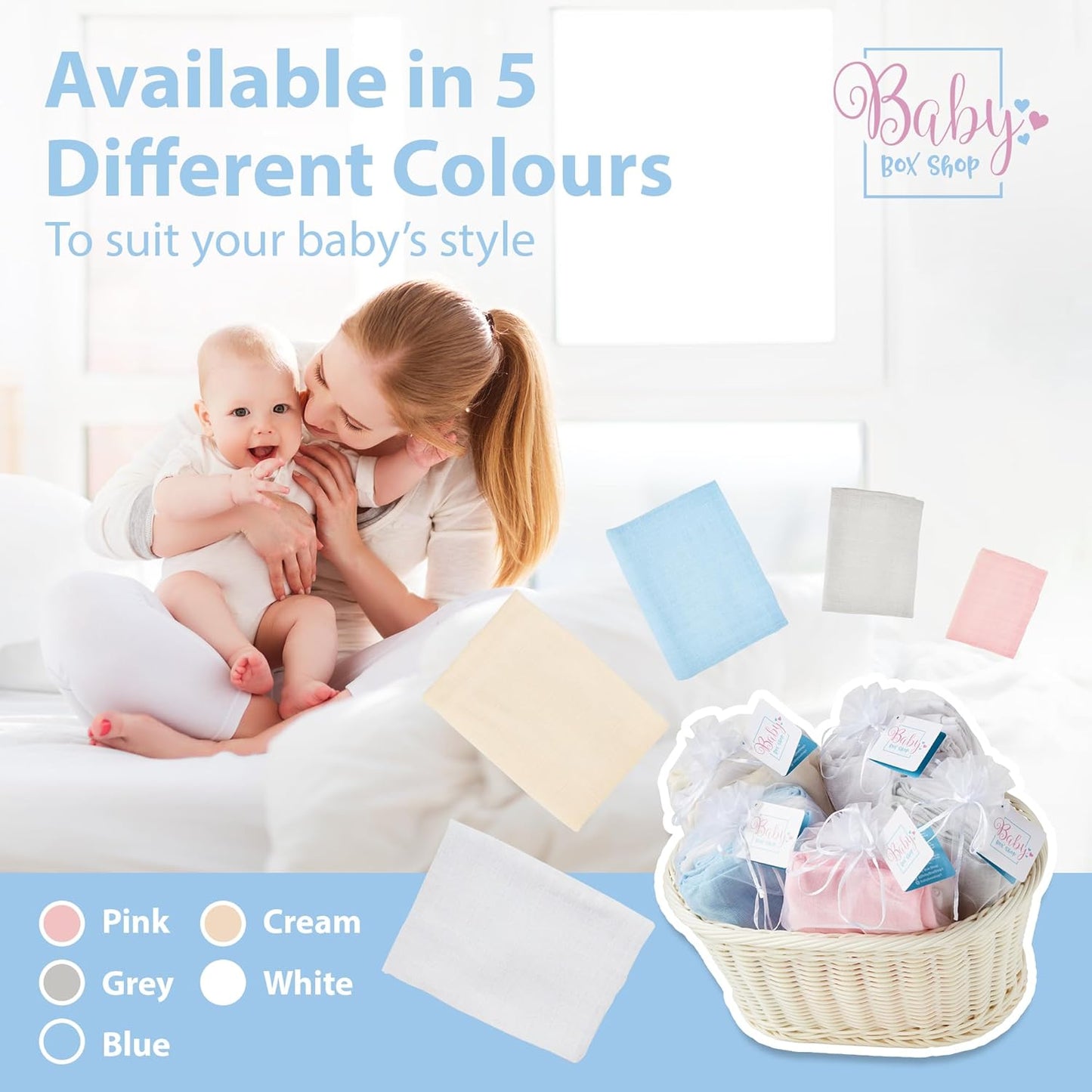 Baby Box Shop - Paninhos de musselina para bebês meninos, 100% algodão macio, para usar como capa de amamentação, paninhos de mão e paninhos de arroto, itens essenciais para bebês recém-nascidos