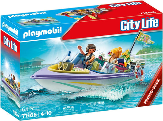 Playmobil 71366 Paquete promocional de viaje en lancha rápida para bodas, luna de miel, set de regalo para ceremonia, juego de rol divertido e imaginativo, juegos adecuados para niños a partir de 4 años