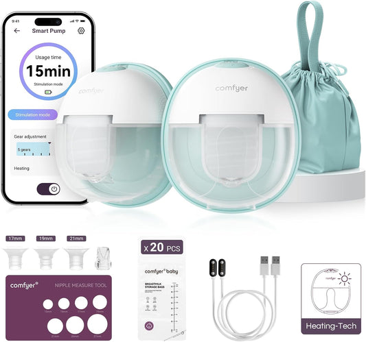 Bomba tira-leite elétrica portátil com as mãos livres para a boca do bebê, flange selada com 3 tipos de 17, bomba tira-leite aquecida mais confortável com as mãos livres, tecnologia de aquecimento líder do setor, base de carregamento magnética inovadora