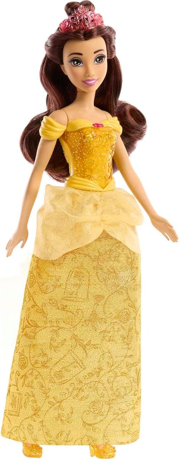Mattel Bonecas Disney Princess, Belle Posable Fashion Doll com roupas e acessórios brilhantes, brinquedos de filmes da Disney, HLW11