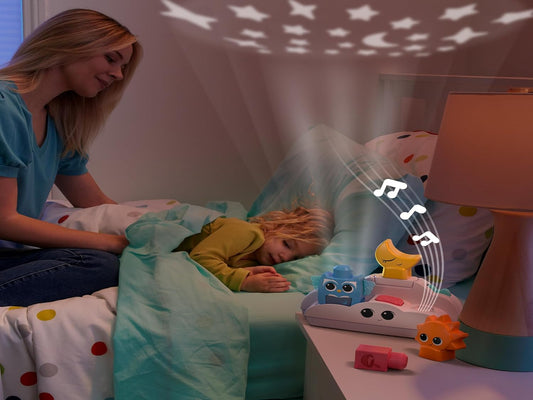 MEGA BLOKS Fisher-Price Toddler Building Blocks Toy, Rise & Snooze Night Light com 30 peças, efeitos sonoros e de luz, projetor de estrelas, idades de 1+ anos, HTH43
