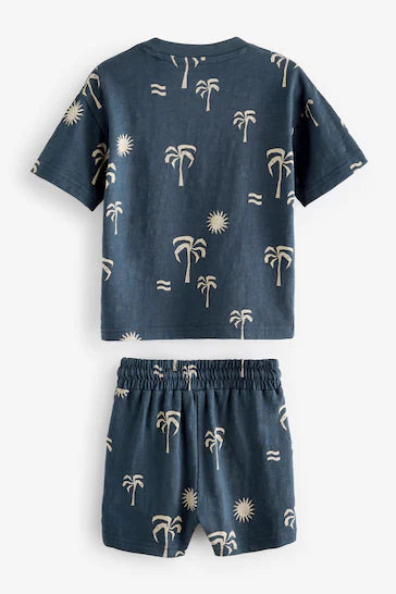 |Boy| Conjunto Camiseta e Shorts - Palms Azul Marinho (3 meses - 7 anos)