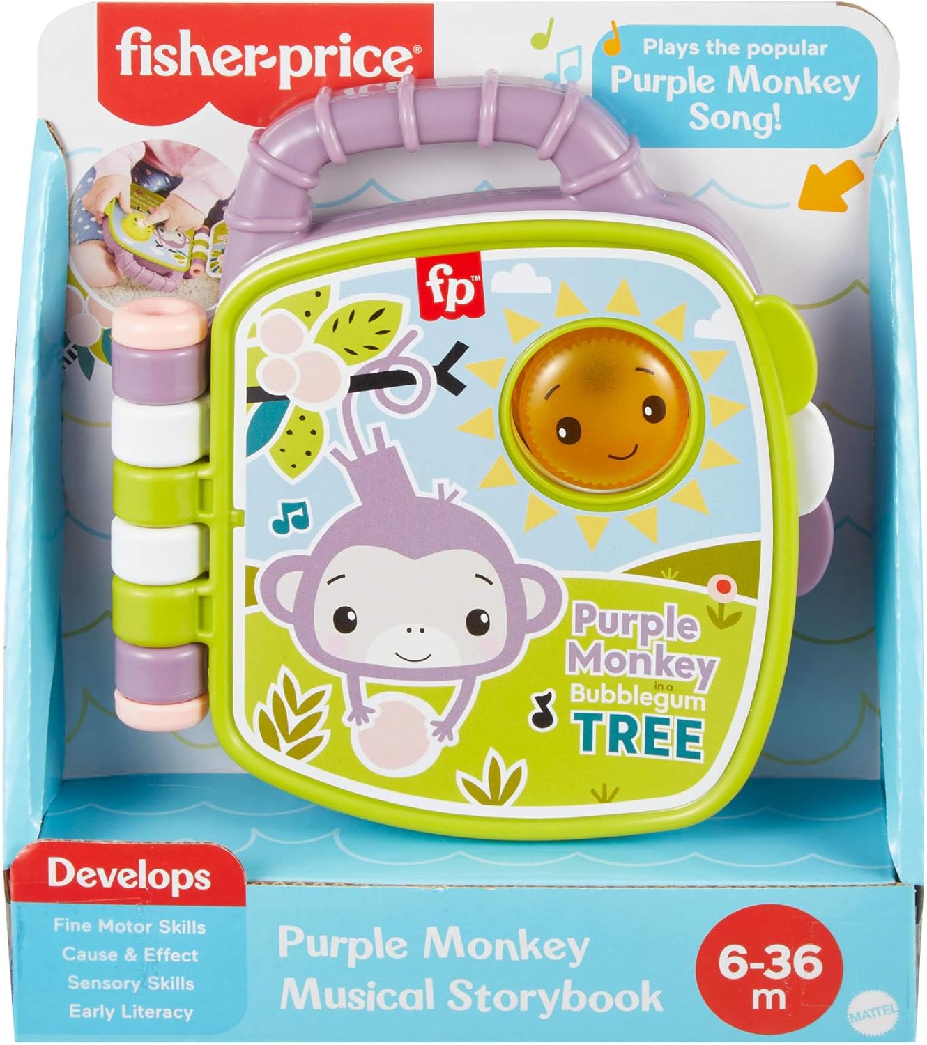 Brinquedo Fisher-Price Macaco Roxo Livro de Histórias Musical com Luzes e Sons para Bebês e Crianças a partir de 6 Meses, JFC75