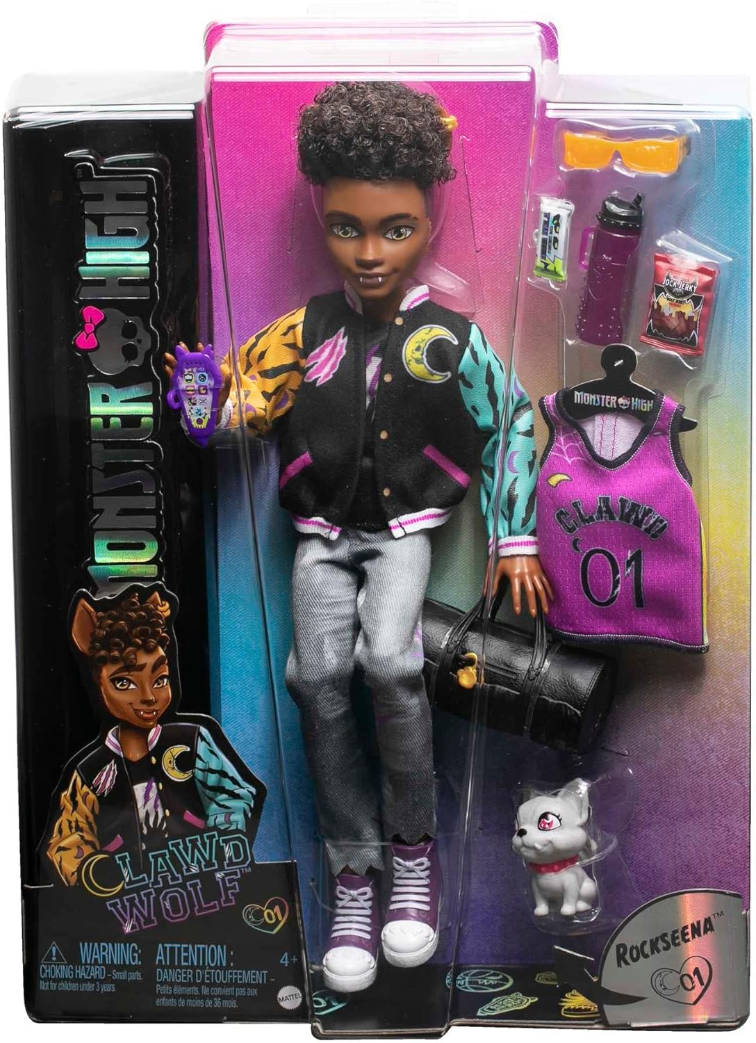 Muñeca Monster High, muñeca Clawd Wolf con mascota Bulldog gárgola y accesorios temáticos