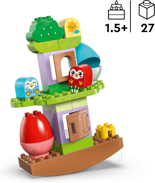 LEGO DUPLO Minha primeira árvore de equilíbrio e empilhamento, brinquedos educativos para meninos e meninas de 1,5 anos ou mais, conjunto de aprendizagem para crianças com 2 figuras de pássaros incentiva brincadeiras criativas