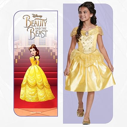 DISGUISE Fantasia clássica oficial da Disney Belle para meninas, fantasia de Belle para crianças, fantasia de A Bela e a Fera, roupa de fantasia de Belle, fantasias do Dia Mundial do Livro para meninas