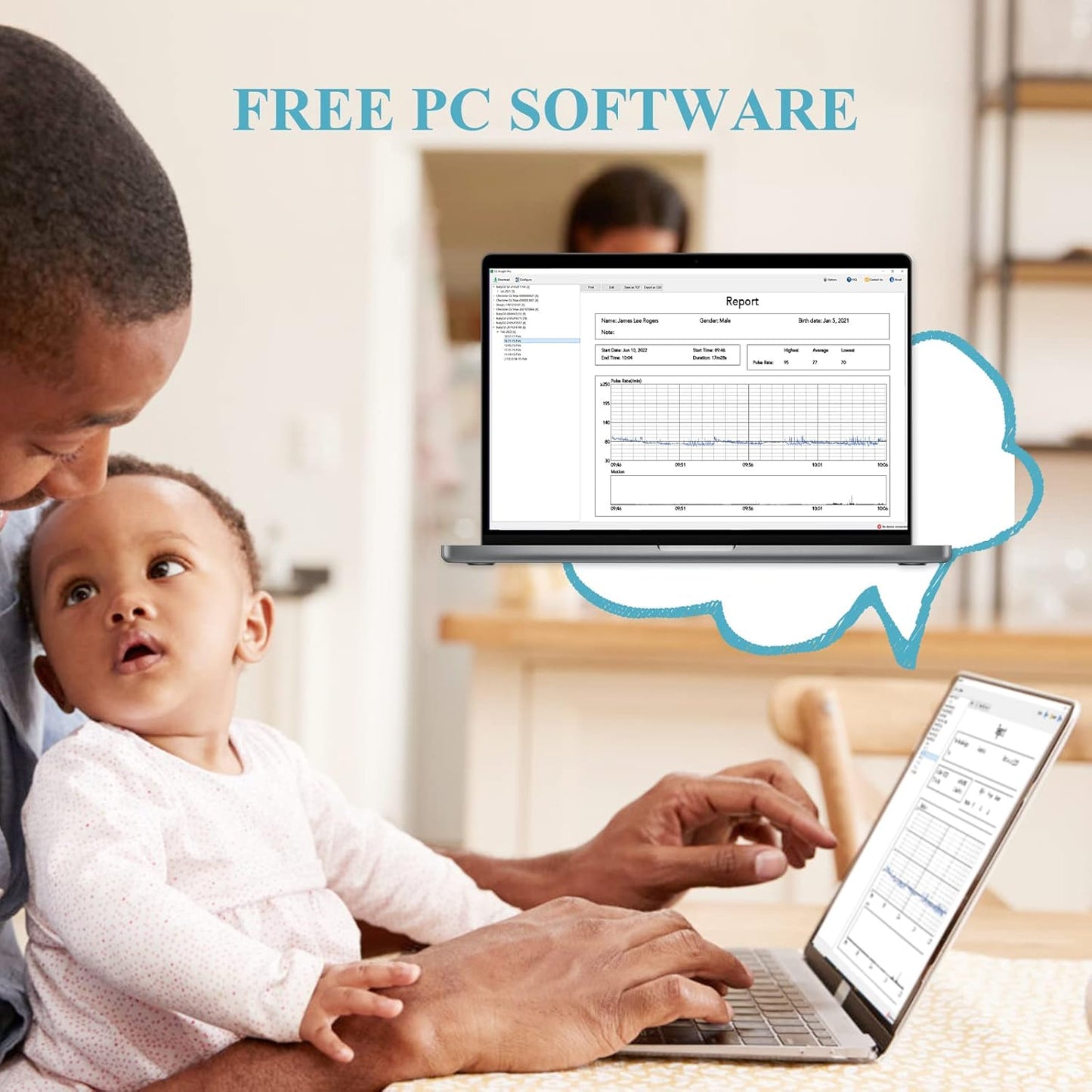 Oxímetro de pulso Home Baby O2, monitor de saturação de oxigênio no sangue vestível, monitor de frequência cardíaca Bluetooth com relatório gratuito de APP e PC, monitoramento do nível de oxigênio infantil e frequência cardíaca (para 0 a 3 anos de idade)