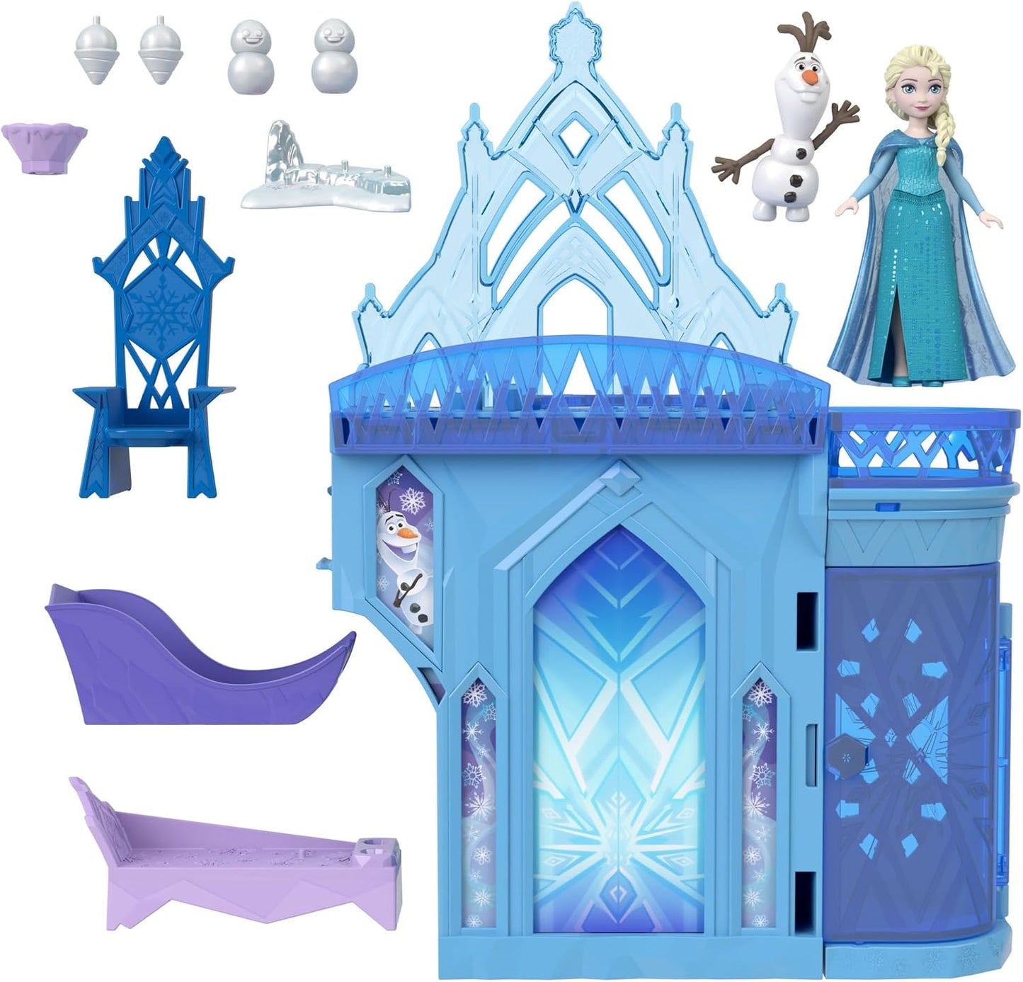 Mattel Disney Frozen Storytime Stackers – Casa de Bonecas Castelo de Gelo da Elsa | Boneca pequena articulada da Elsa, figura do Olaf e conjunto empilhável com 4 acessórios, inspirado no filme Disney Frozen, JDP63
