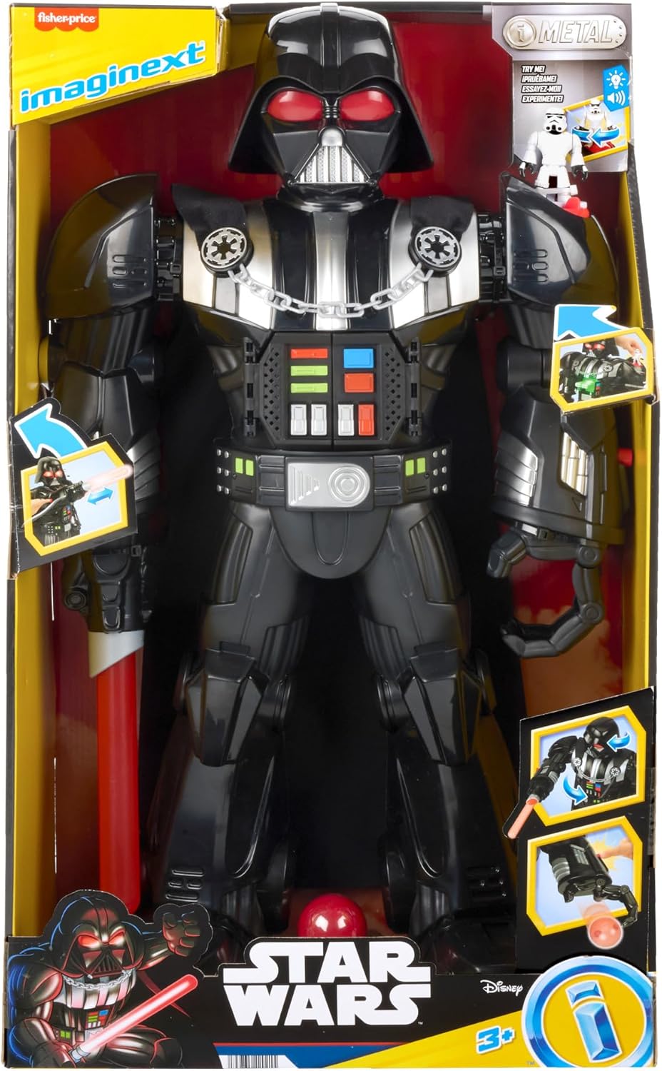 Fisher-Price Imaginext STAR WARS Darth Vader Robô de 60 cm de altura, com luzes, sons e chave de metal do Stormtrooper para crianças a partir de 3 anos, HXG51
