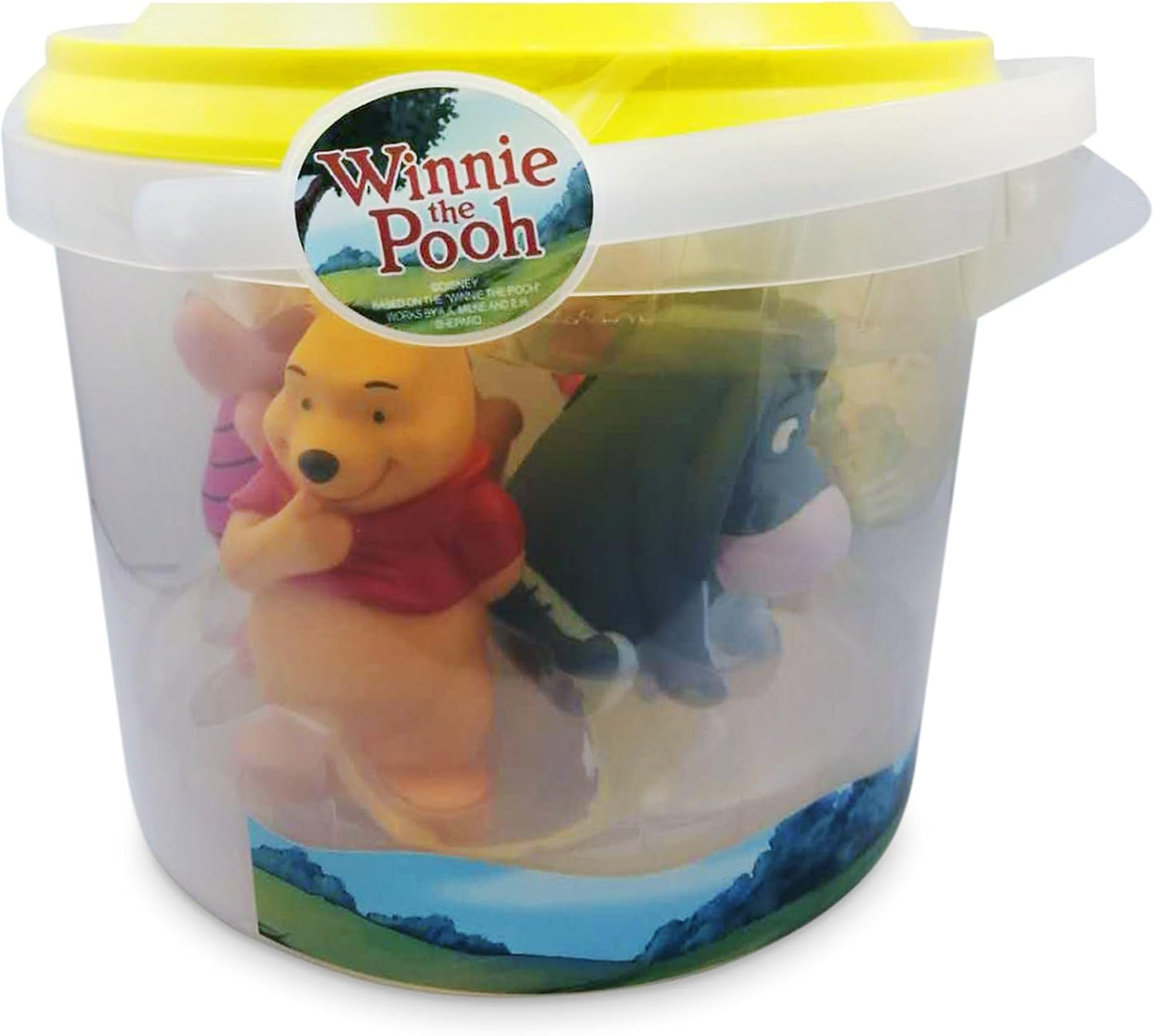 Disney Conjunto de Brinquedos de Banho Oficial da Store do Ursinho Pooh, 5 peças, inclui Ursinho Pooh, Bisonho, Leitão, Guru e Tigrão em um prático recipiente de plástico - Adequado para crianças a partir de 6 meses