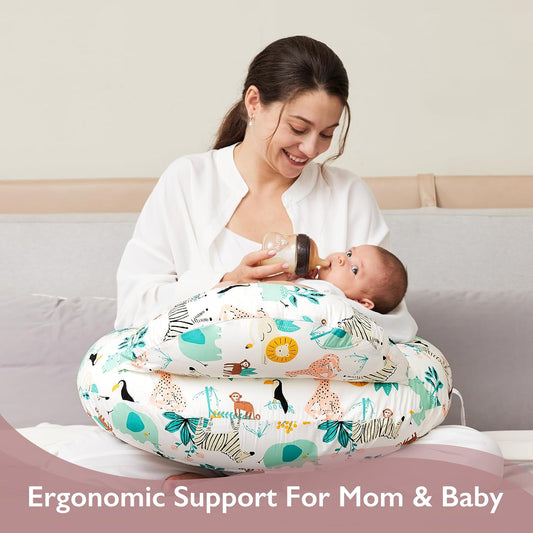 momcozy Almofada de amamentação com amamentação - Suporte ergonômico e cerca de segurança original para a segurança do bebê - Tornando a amamentação fácil e confortável para a mãe e o bebê - Capa de algodão removível
