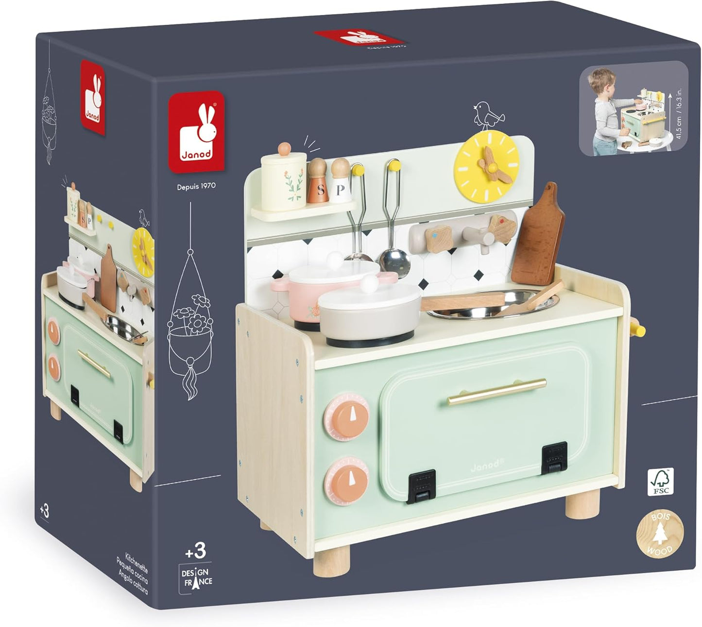 Janod - Cozinha infantil grande de madeira equipada com 2 fornos, Janod - Cozinha infantil de madeira equipada com forno, anod - Kitchenette infantil de madeira - Cozinha de brincar compacta para crianças - Equipada com forno