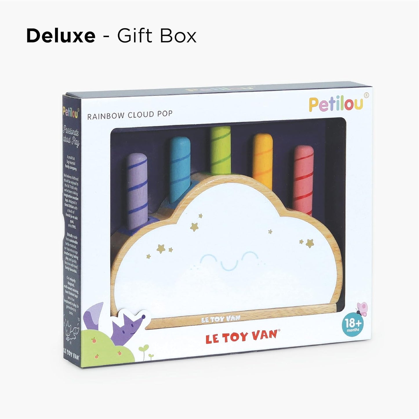 Le Toy Van Pl133 madeira educacional petilou arco-íris nuvem pop imprensa e liberação bebê sensorial montessori criança aprendizagem brinquedo-adequado para 18 + meses