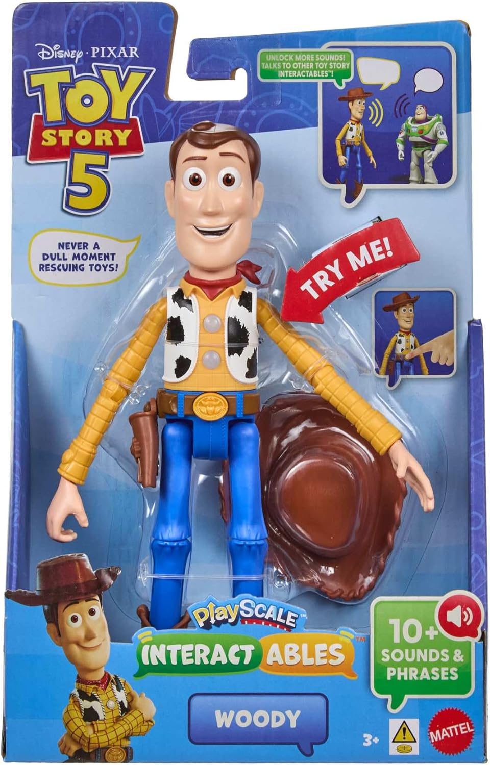 Mattel Figura interativa do Woody de Toy Story 5 da Disney e Pixar, com 23 cm de altura, fala frases do filme e conversa com outros personagens da linha, JKV25