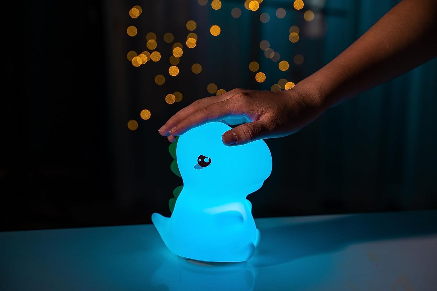 Groov-e Cuties - Rory Dinosaur - Luz noturna LED que muda de cor com temporizador de 30/60 minutos - 7 cores - Toque para usar - Bateria recarregável de 12 horas ou alimentada por USB - para bebês, crianças pequenas e crianças