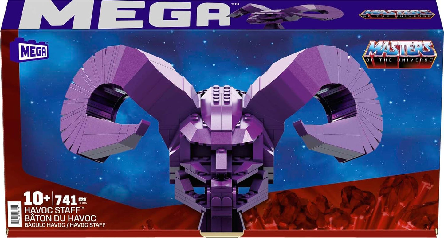 MEGA Masters of the Universe Havoc Staff MOTU Conjunto de construção de brinquedos para colecionadores de fãs adultos, 40,5 polegadas de comprimento, 741 peças, para meninos e meninas, maiores de 10 anos -