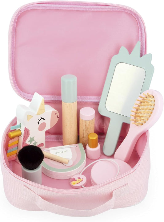 Janod - Estojo de Beleza - Tema Unicórnio - 10 Acessórios Fornecidos - Brinquedos de Maquiagem de Madeira FSC - Kits de Brinquedos Cosméticos - A partir de 3 Anos - J06465