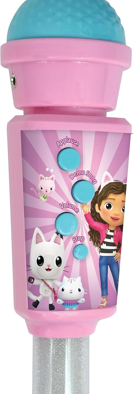 LEXIBOOK, Casa de Bonecas da Gabby, Microfone Luminoso para Crianças, Brinquedo Musical, Alto-falante Embutido, Efeitos de Luz, Entrada Auxiliar, Azul/Rosa, MIC90GDH