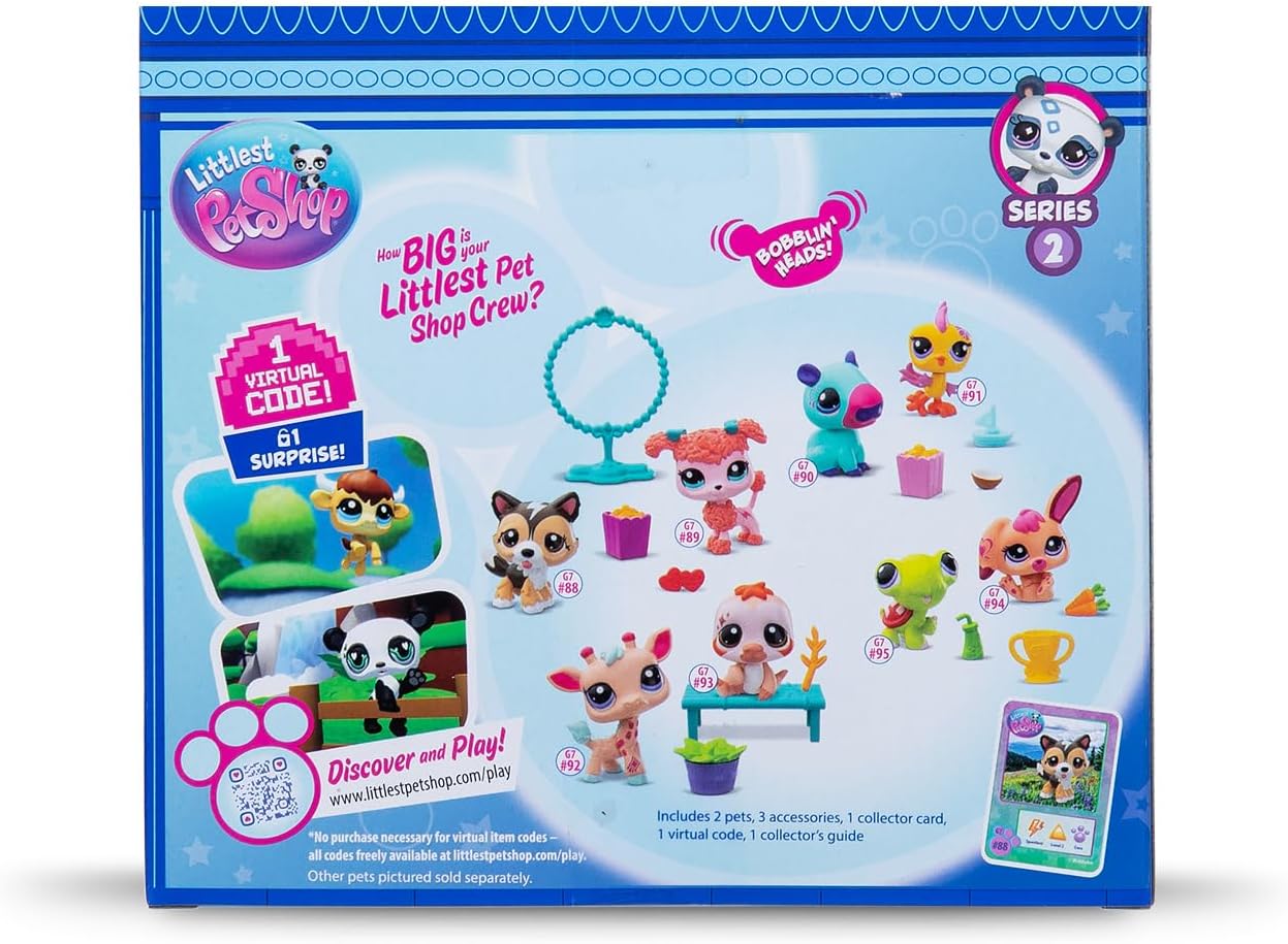 Littlest Pet Shop Série 2 Pet Pairs - Pacote com 2 (UM ENVIADO ALEATORIAMENTE) | Cada pacote contém 2 mini brinquedos LPS Pet, 3 acessórios, 1 cartão colecionável e 1 código virtual | Brinquedos colecionáveis para meninas e meninos